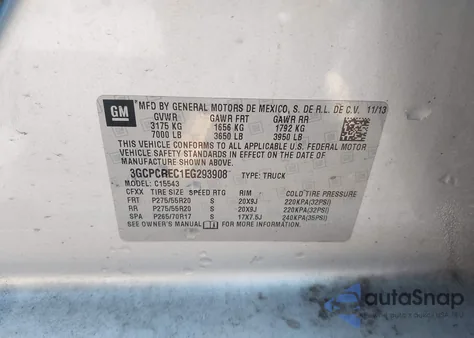 2014 Chevrolet Silverado 1500 1Lt из США, поврежденный, VIN 3GCPCREC1EG293908